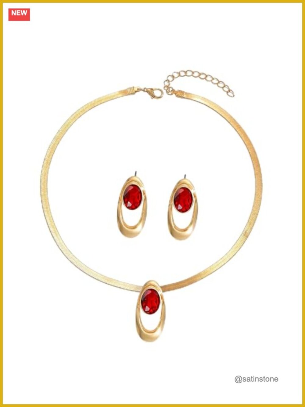 Gold Herringbone Snake Chain Necklace & Earrings Set for Women